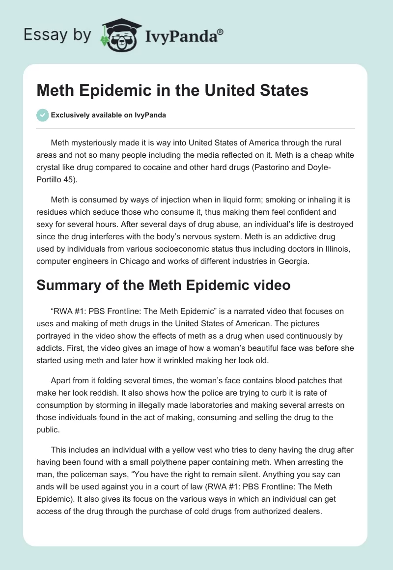 Meth Epidemic in the United States. Page 1