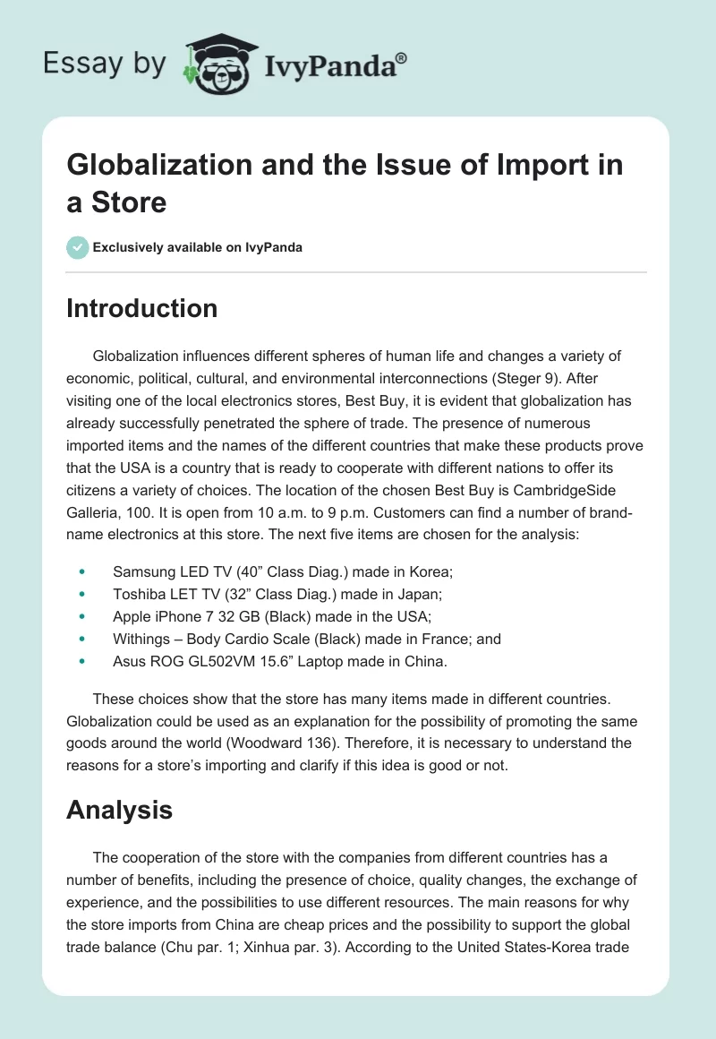 Globalization and the Issue of Import in a Store. Page 1