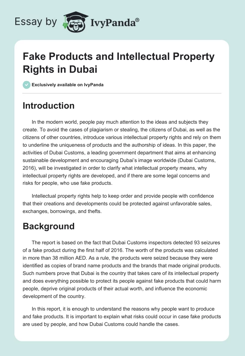 Fake Products and Intellectual Property Rights in Dubai. Page 1