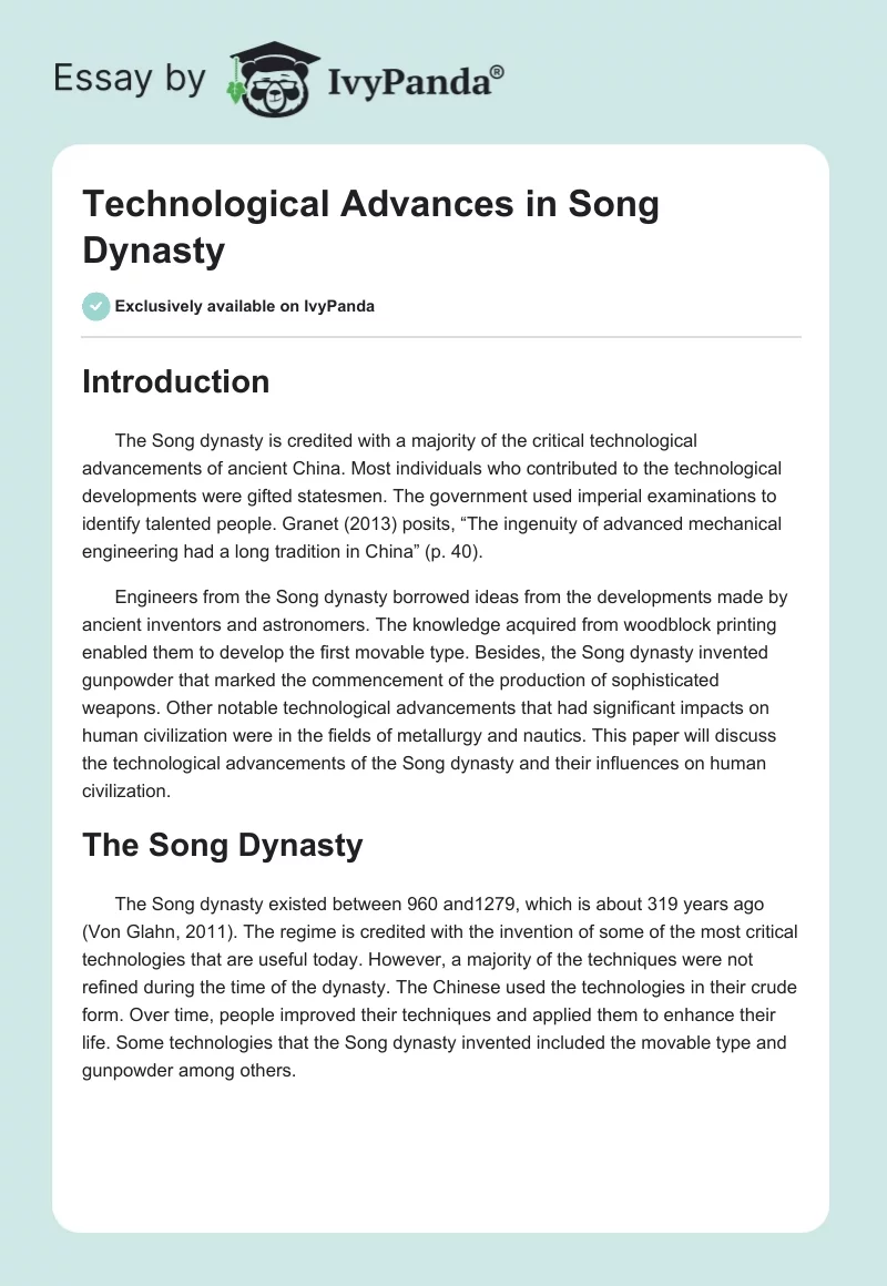 Technological Advances in Song Dynasty. Page 1