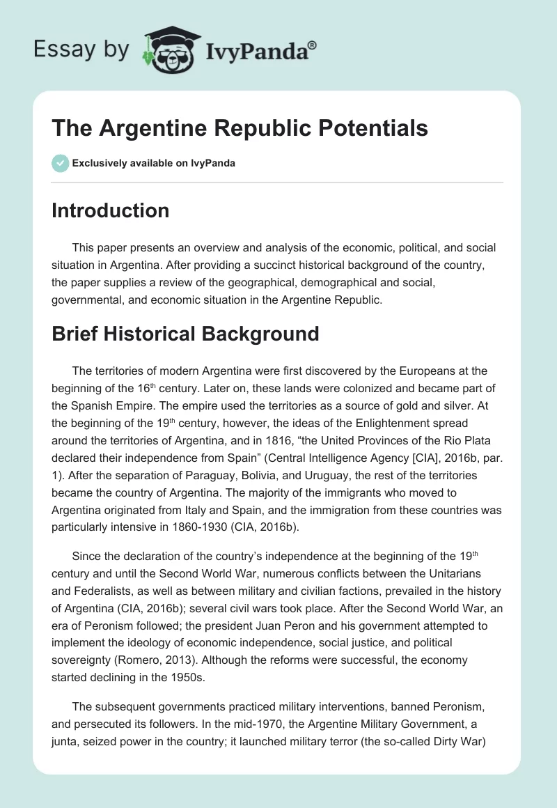 The Argentine Republic Potentials. Page 1