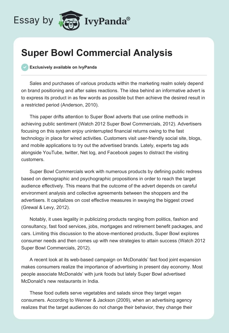 Super Bowl Commercial Analysis. Page 1