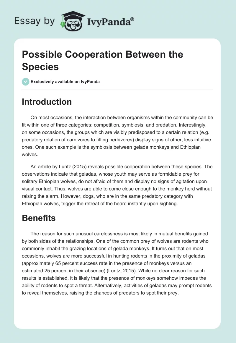 Possible Cooperation Between the Species. Page 1