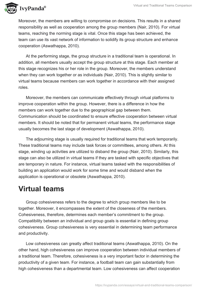 Virtual and Traditional Teams Comparison. Page 2