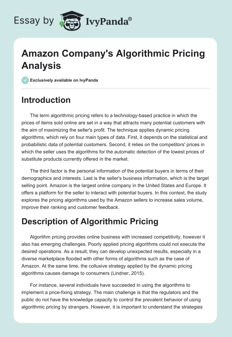 Amazon Company's Algorithmic Pricing Analysis. Page 1