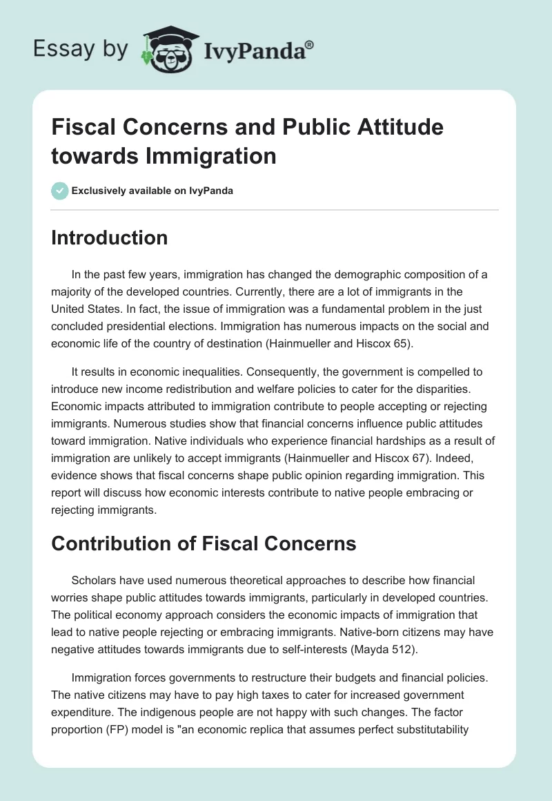 Fiscal Concerns and Public Attitude towards Immigration. Page 1