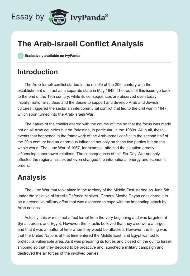 The Arab-Israeli Conflict Analysis. Page 1