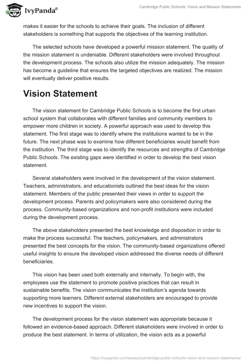 Cambridge Public Schools: Vision and Mission Statements. Page 2