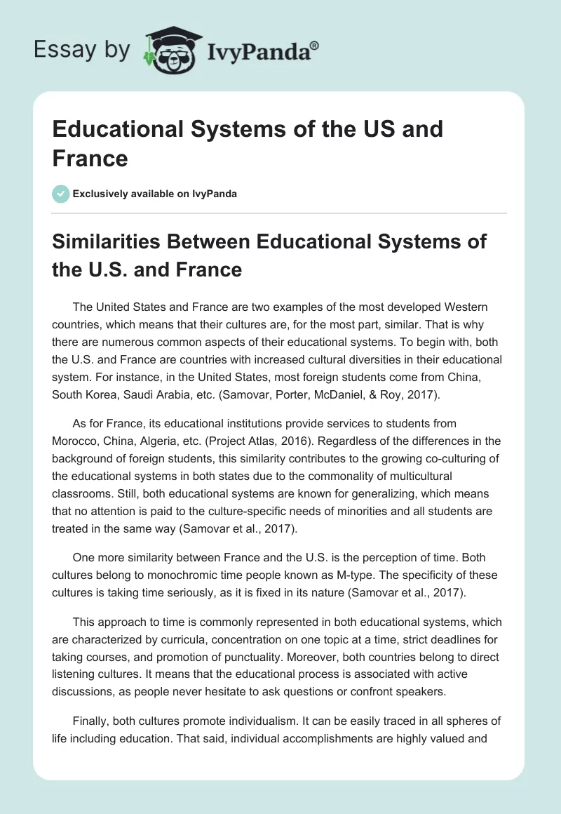 Educational Systems of the US and France. Page 1