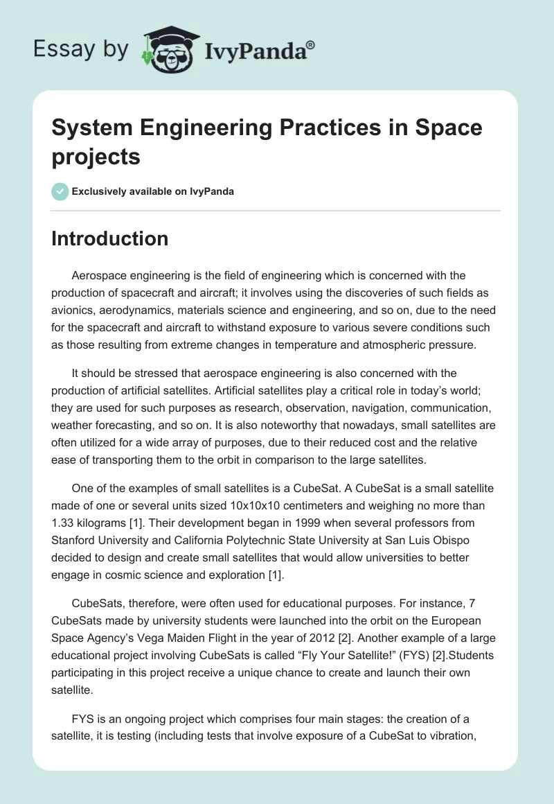 System Engineering Practices in Space projects. Page 1