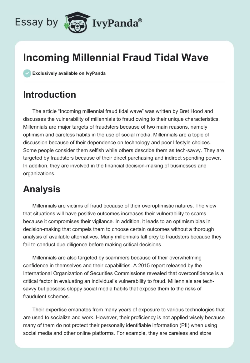 Incoming Millennial Fraud Tidal Wave. Page 1
