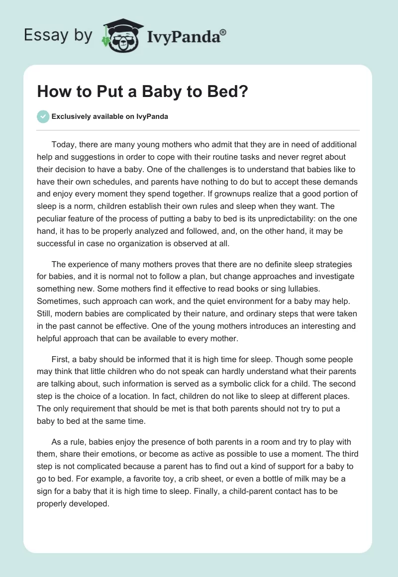 How to Put a Baby to Bed?. Page 1