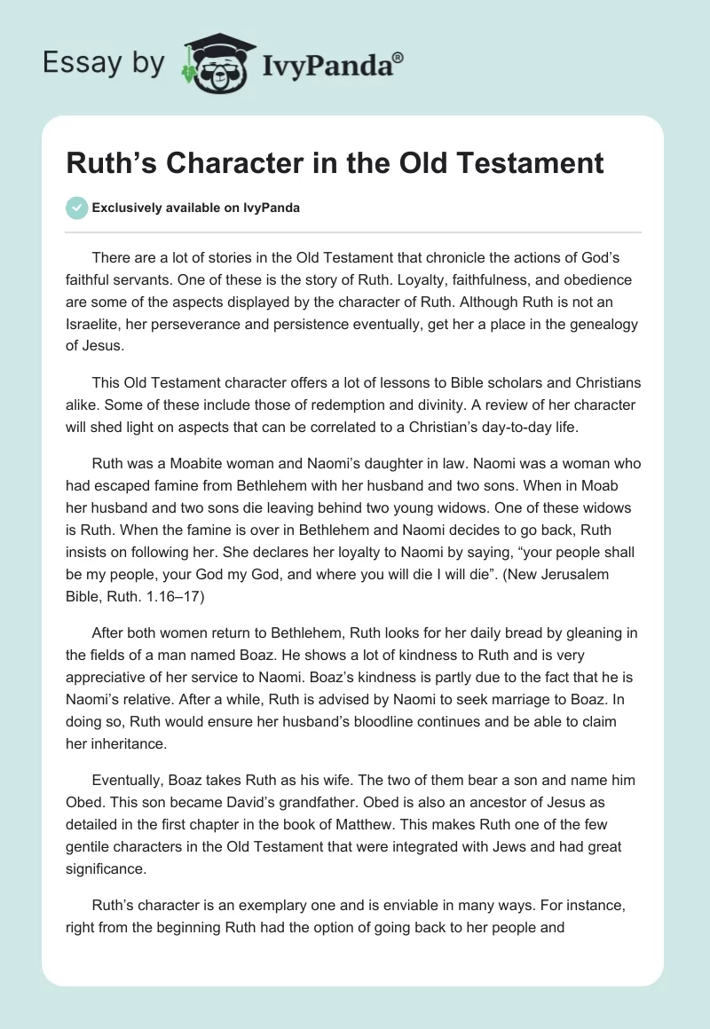 Ruth’s Character in the Old Testament. Page 1