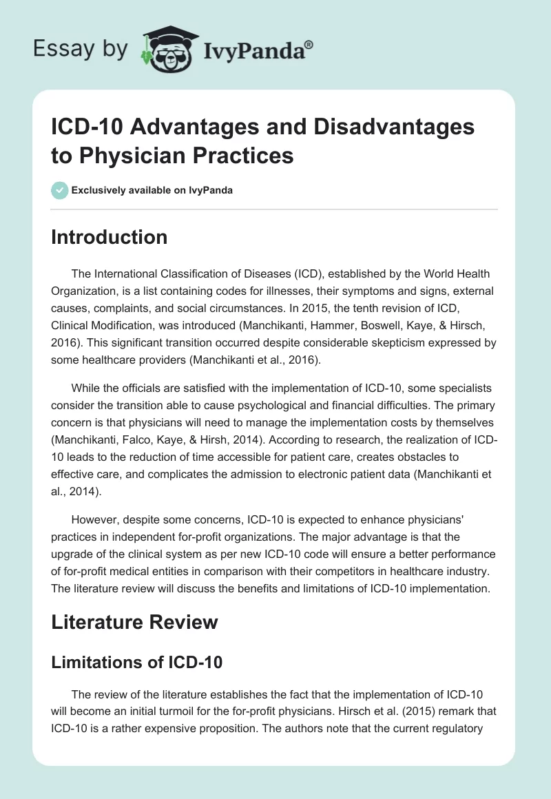 ICD-10 Advantages and Disadvantages to Physician Practices. Page 1