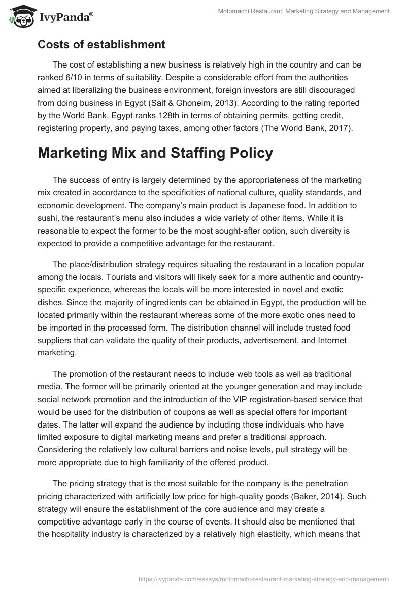 Motomachi Restaurant: Marketing Strategy and Management. Page 4