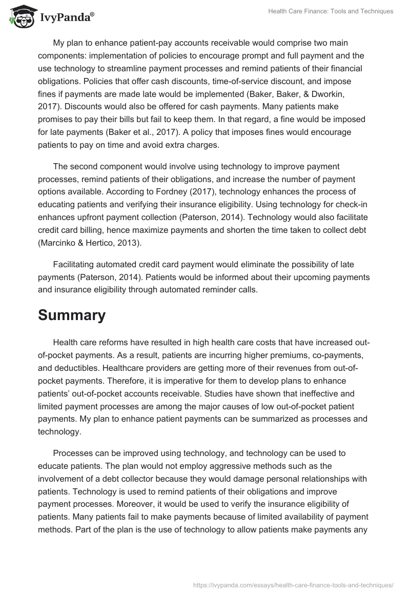 Health Care Finance: Tools and Techniques. Page 2