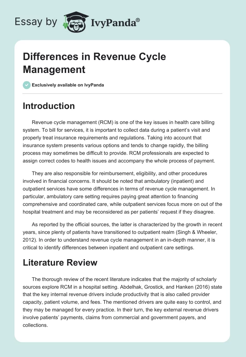Differences in Revenue Cycle Management. Page 1