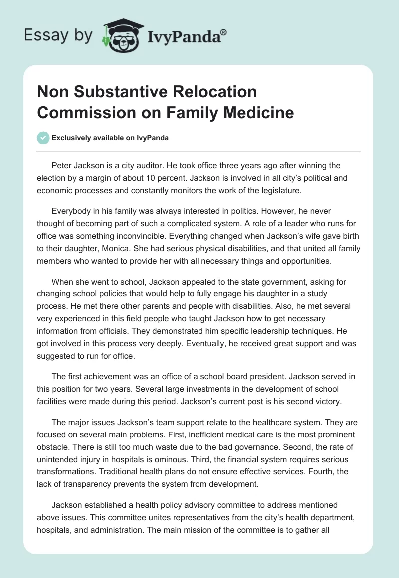 Non Substantive Relocation Commission on Family Medicine. Page 1