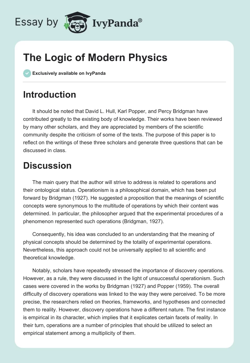 The Logic of Modern Physics. Page 1