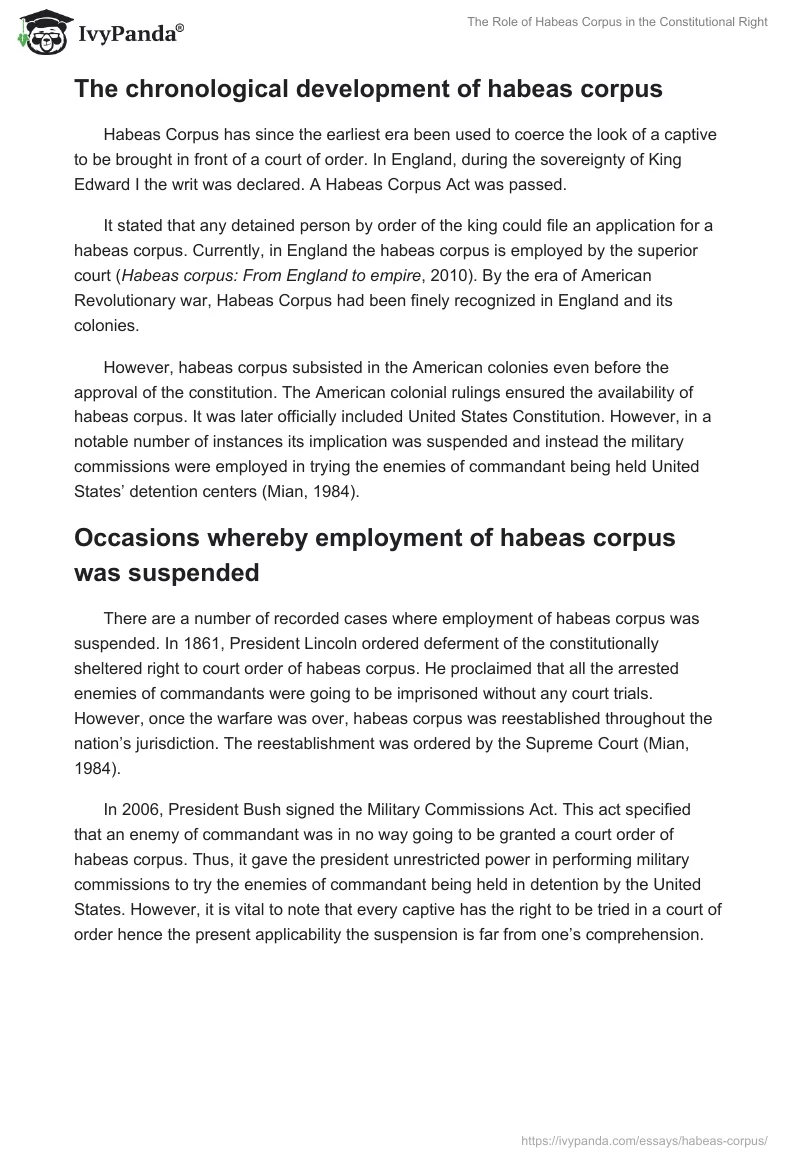 The Role of Habeas Corpus in the Constitutional Right. Page 2