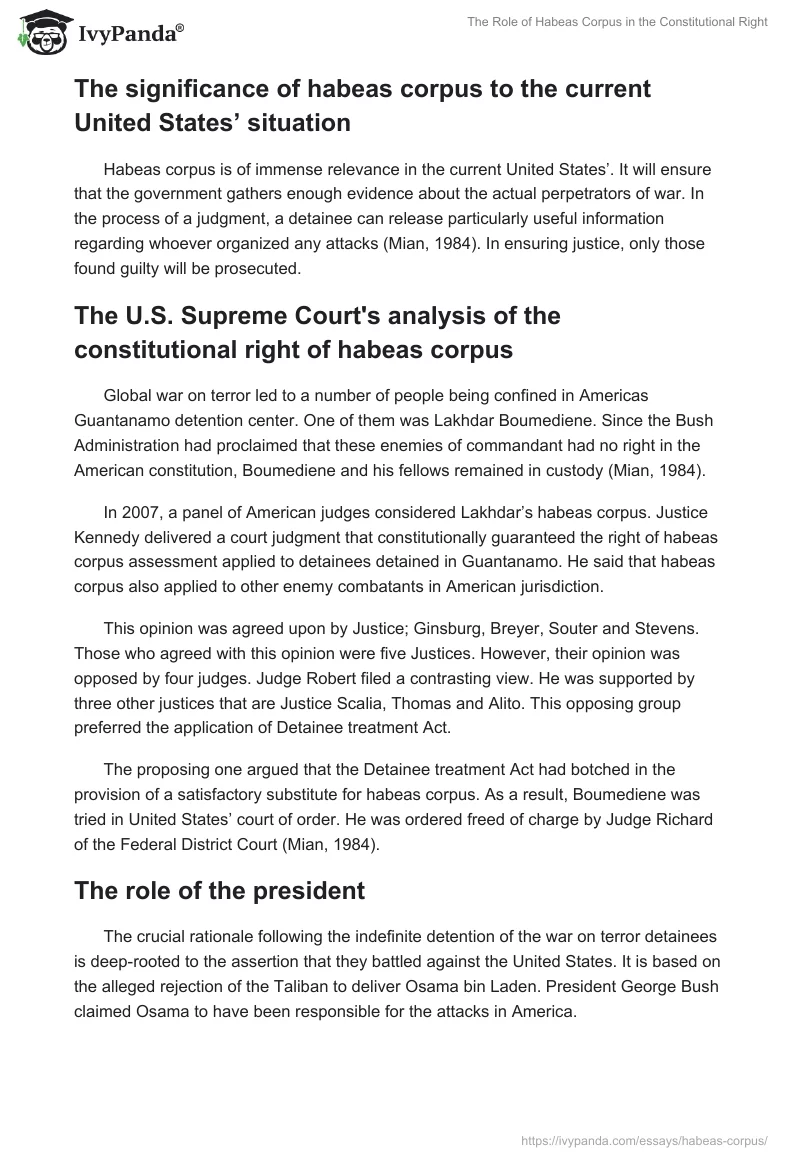 The Role of Habeas Corpus in the Constitutional Right. Page 3