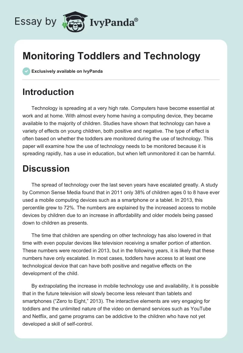 Monitoring Toddlers and Technology. Page 1