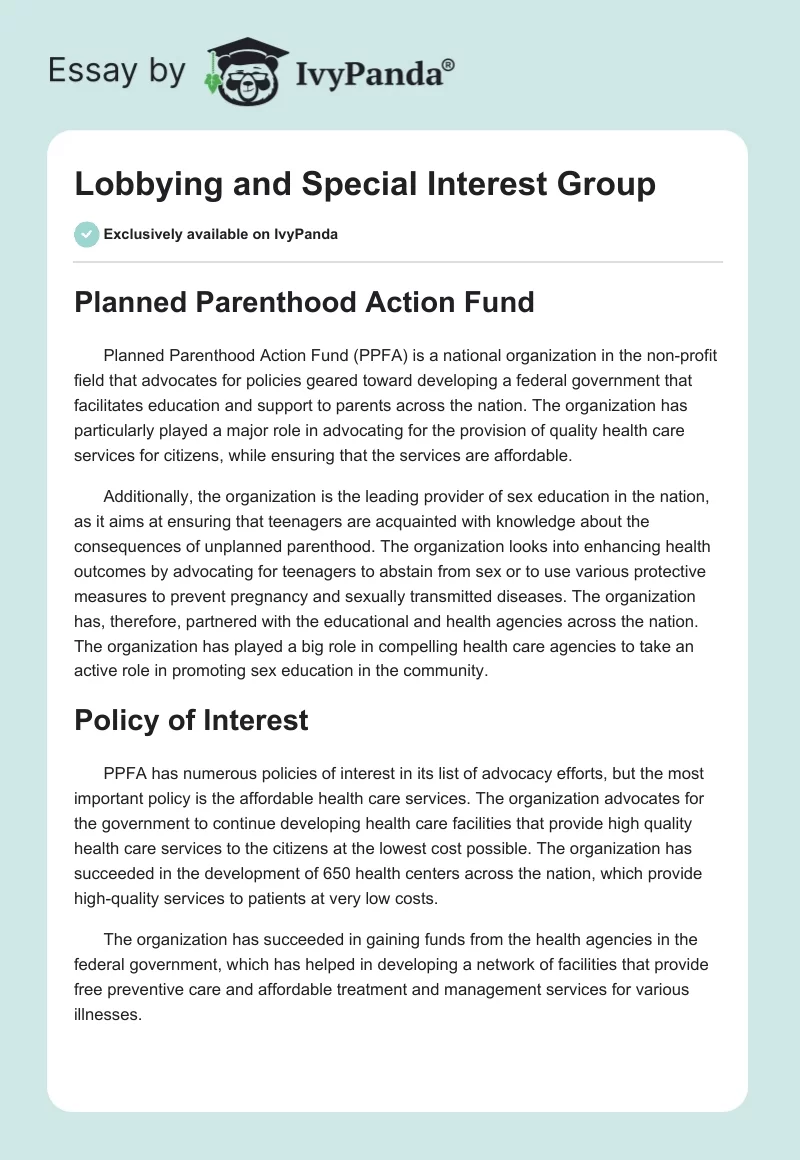 Lobbying and Special Interest Group. Page 1