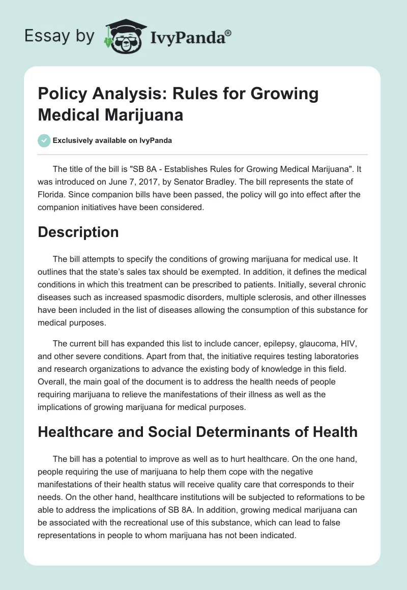 Policy Analysis: Rules for Growing Medical Marijuana. Page 1