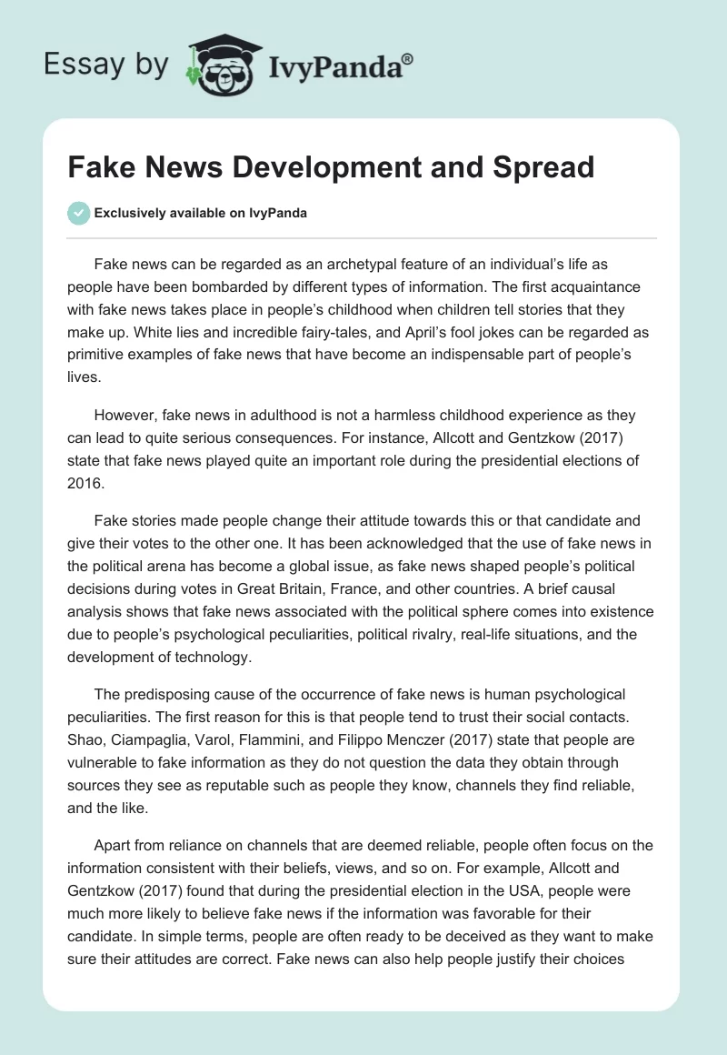 Fake News Development and Spread. Page 1
