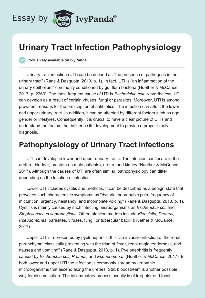 Urinary Tract Infection Pathophysiology. Page 1