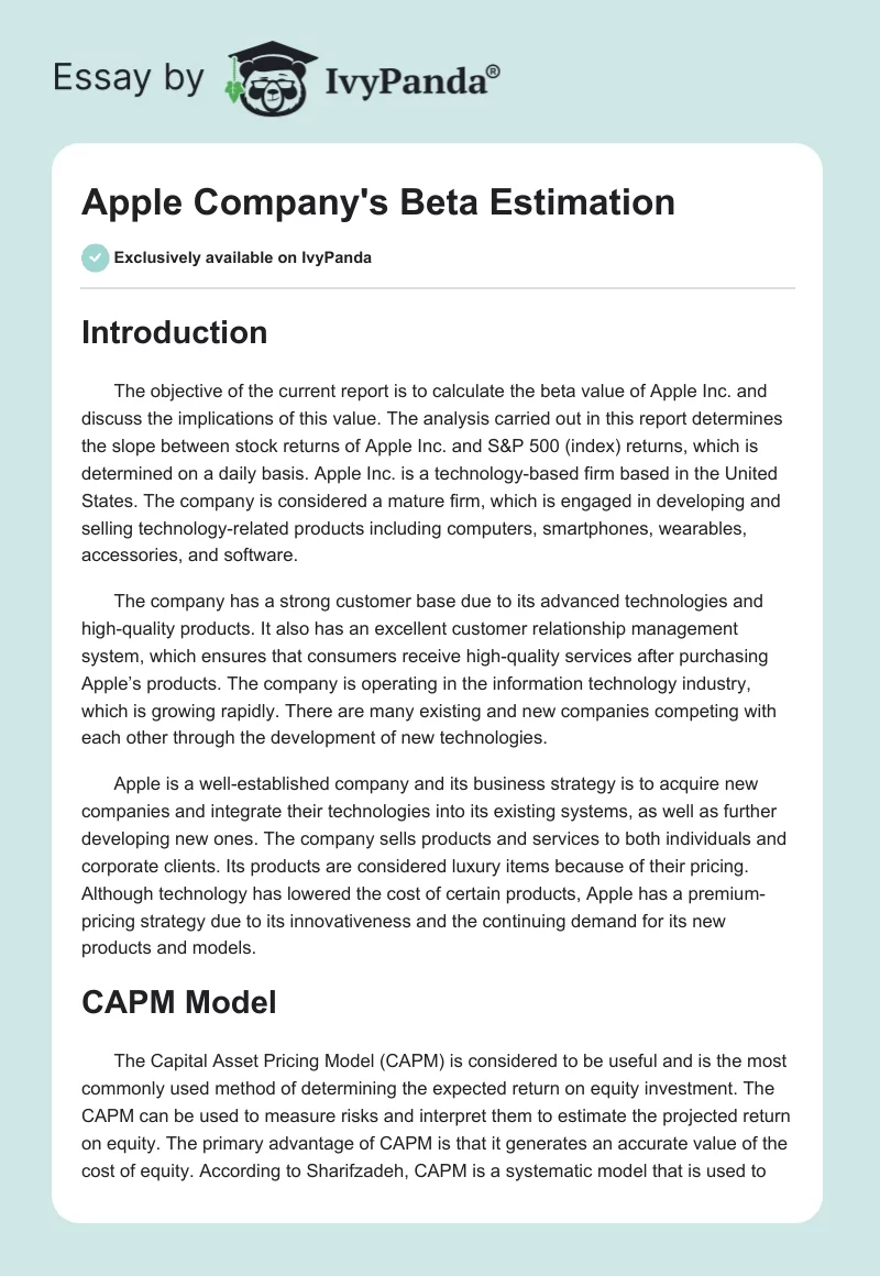 Apple Company's Beta Estimation. Page 1
