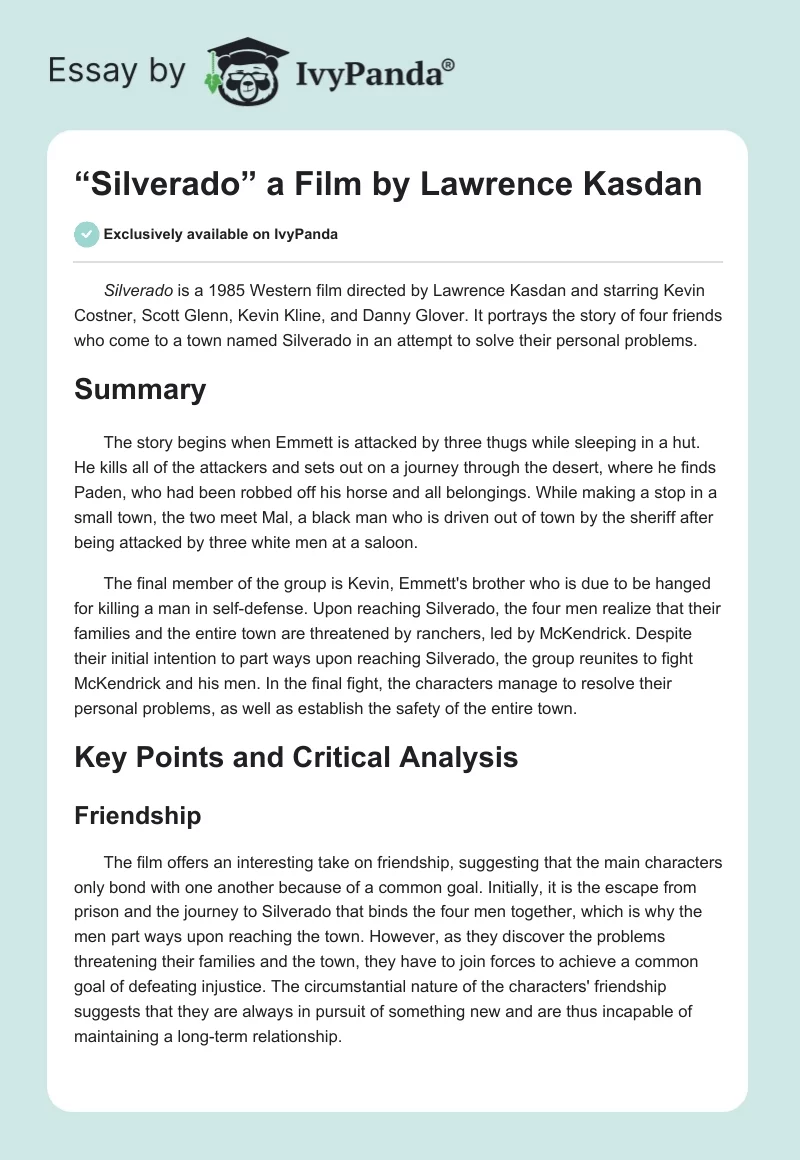 “Silverado” a Film by Lawrence Kasdan. Page 1