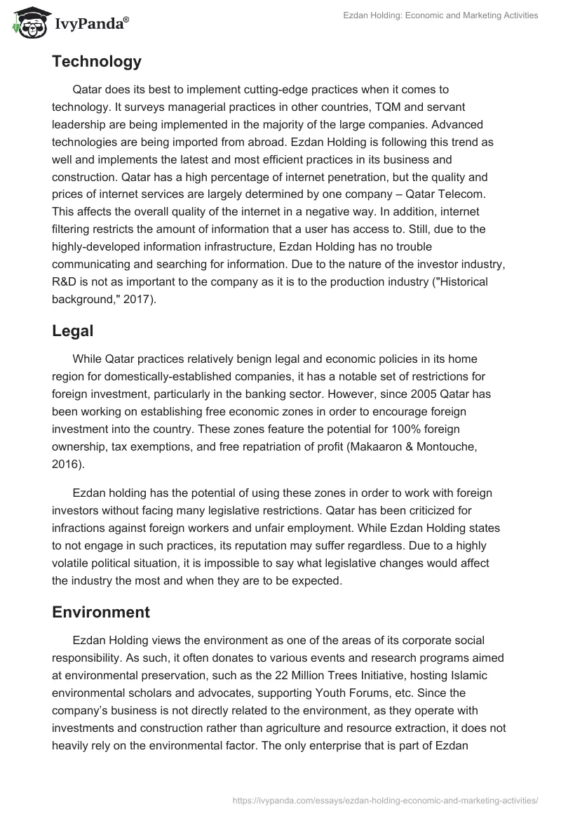 Ezdan Holding: Economic and Marketing Activities. Page 4