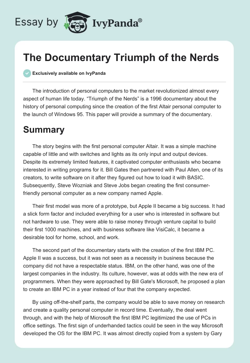The Documentary "Triumph of the Nerds". Page 1