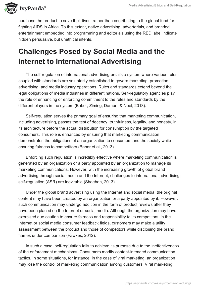 Media Advertising Ethics and Self-Regulation. Page 5