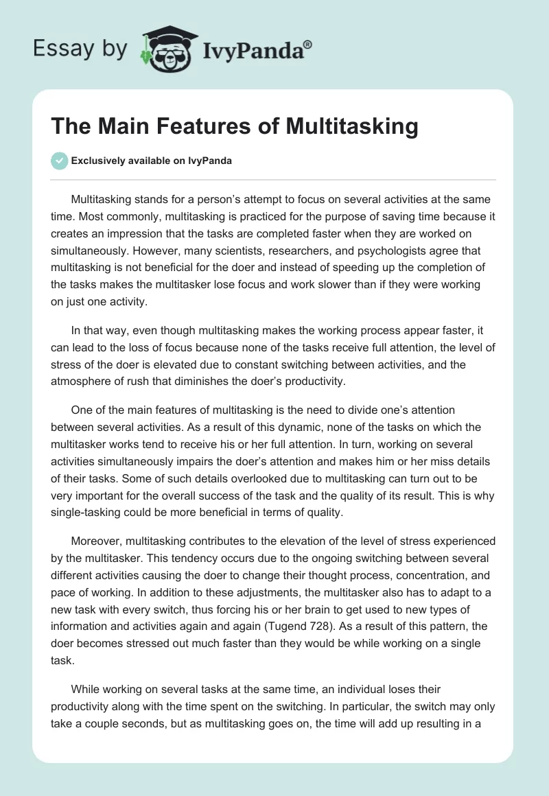 The Main Features of Multitasking. Page 1
