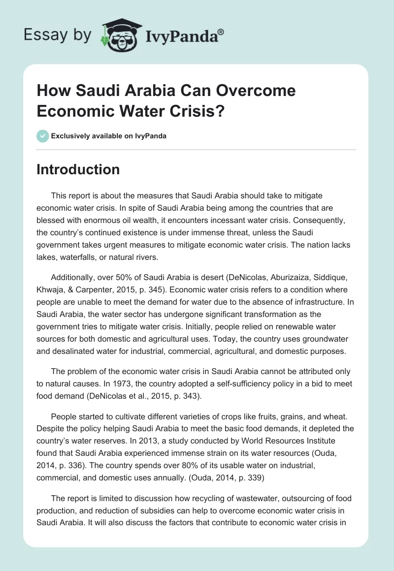 How Saudi Arabia Can Overcome Economic Water Crisis?. Page 1