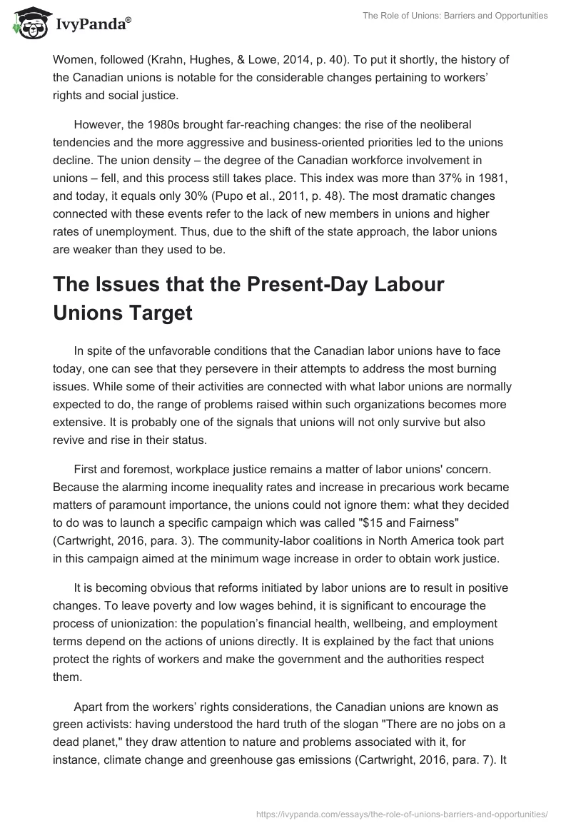 The Role of Unions: Barriers and Opportunities. Page 2