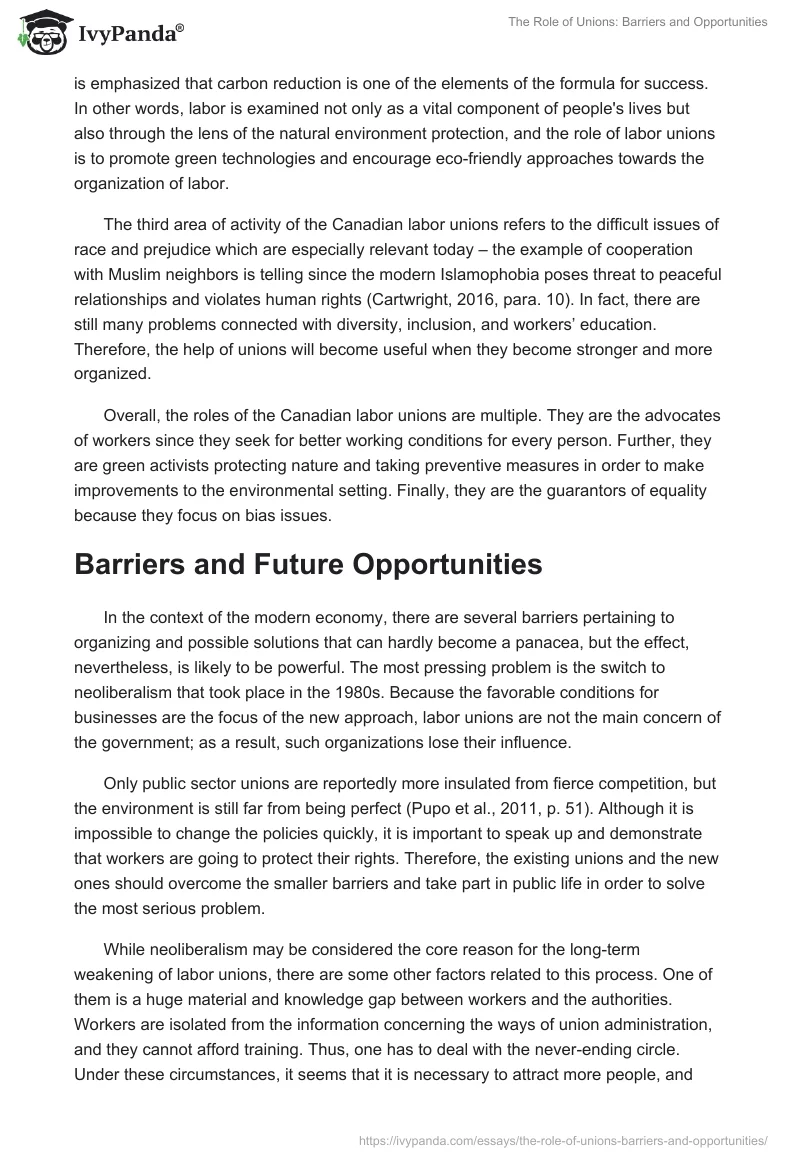 The Role of Unions: Barriers and Opportunities. Page 3