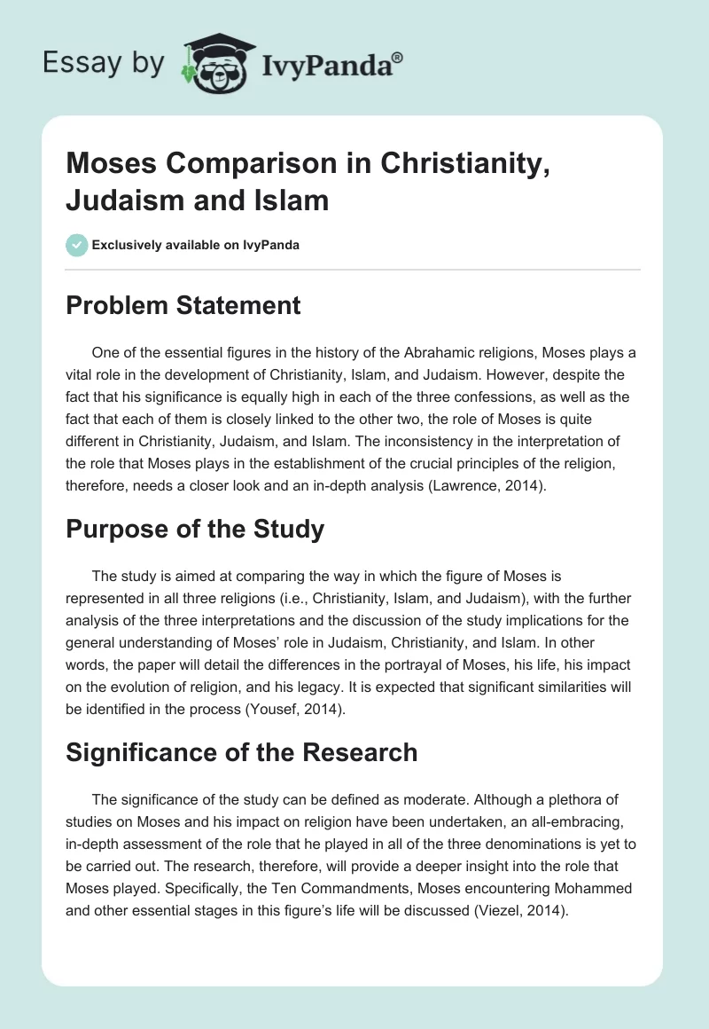 Moses Comparison in Christianity, Judaism and Islam. Page 1