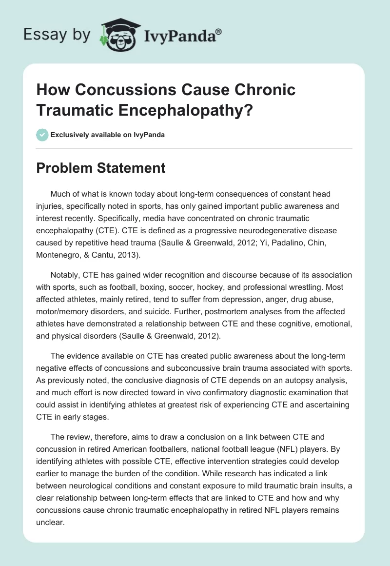 How Concussions Cause Chronic Traumatic Encephalopathy?. Page 1