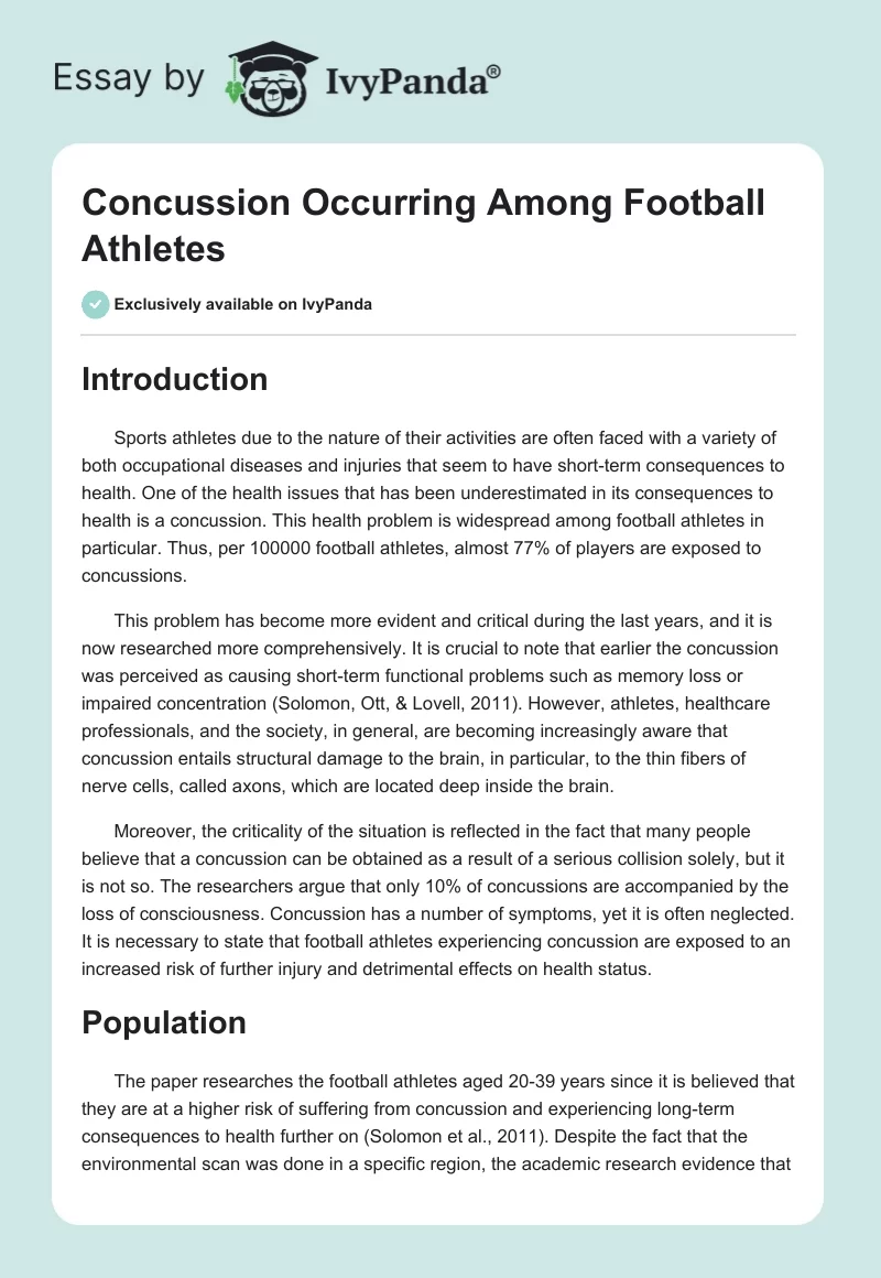 Concussion Occurring Among Football Athletes. Page 1