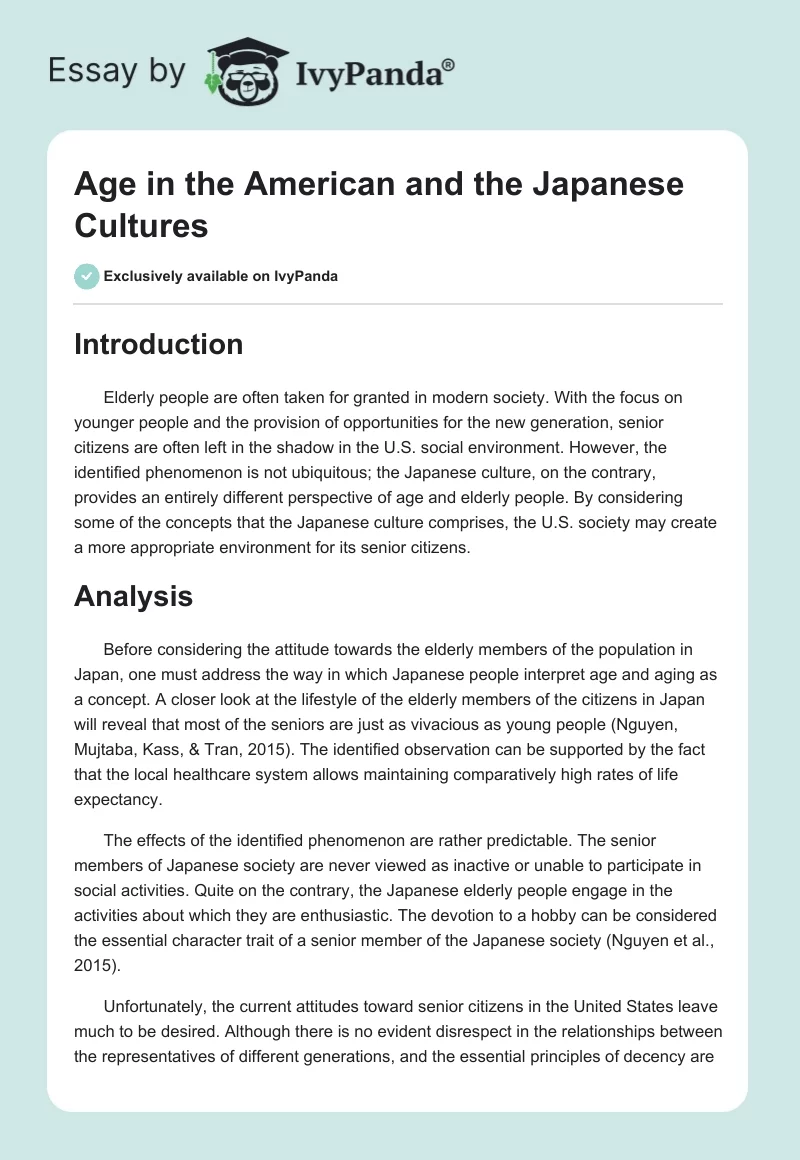 Age in the American and the Japanese Cultures. Page 1