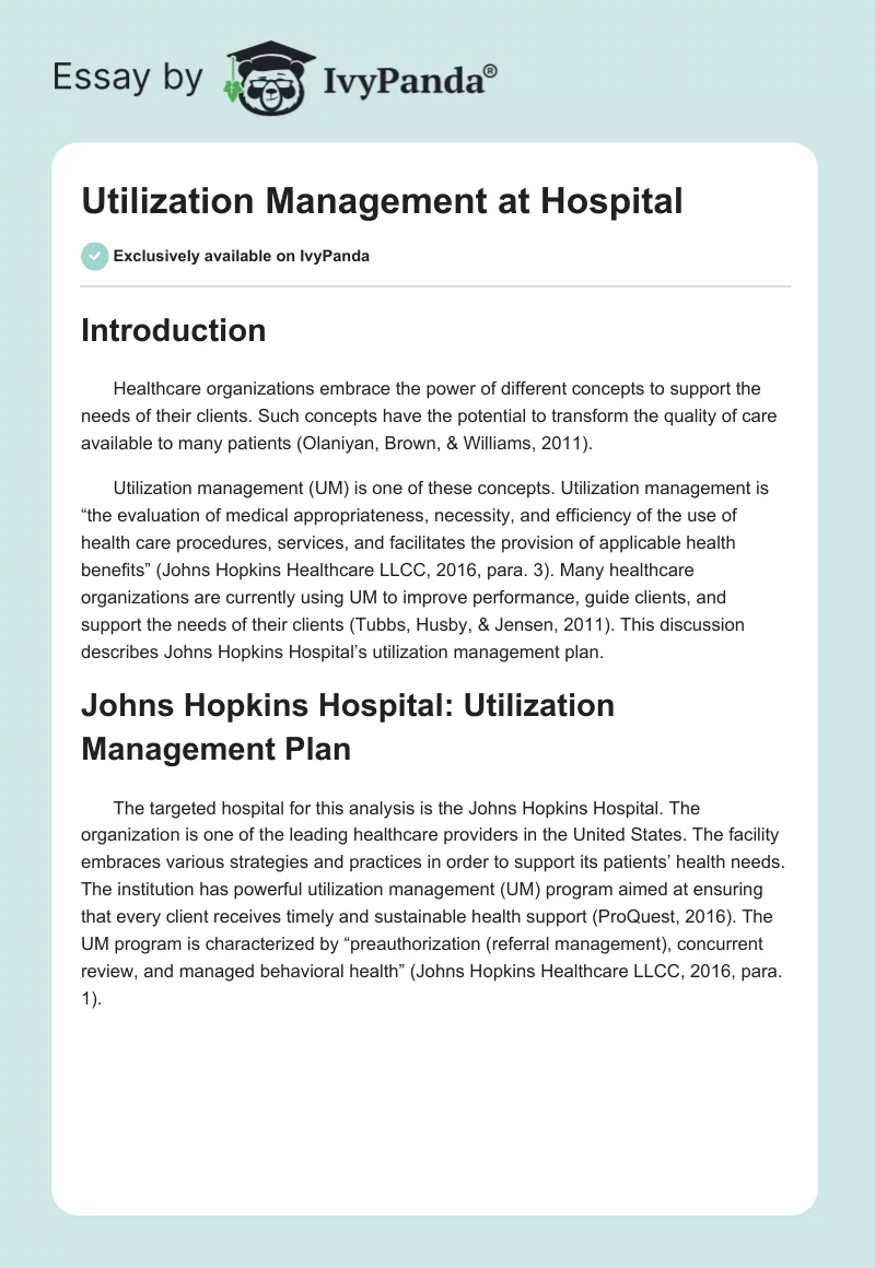 Utilization Management at Hospital. Page 1