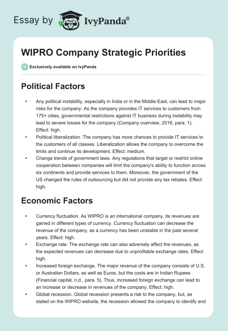 WIPRO Company Strategic Priorities. Page 1