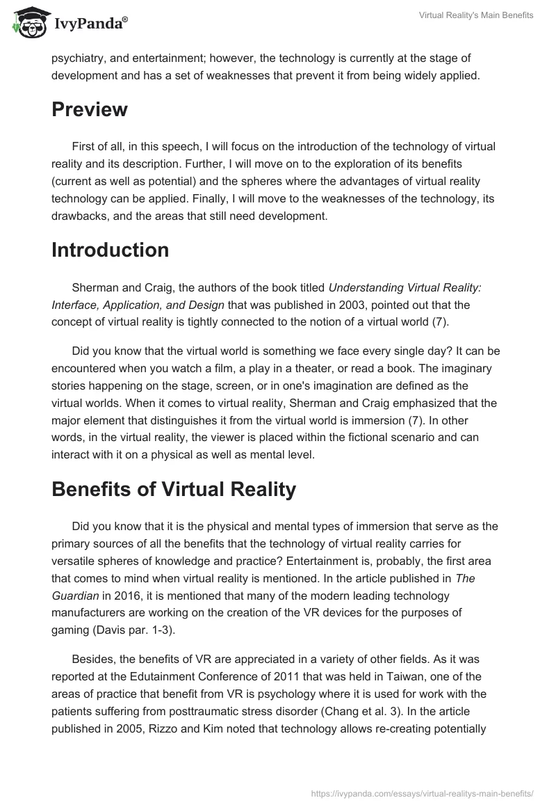 Virtual Reality's Main Benefits. Page 2