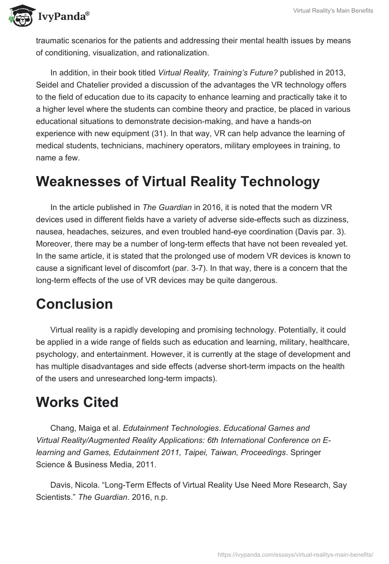 Virtual Reality's Main Benefits. Page 3