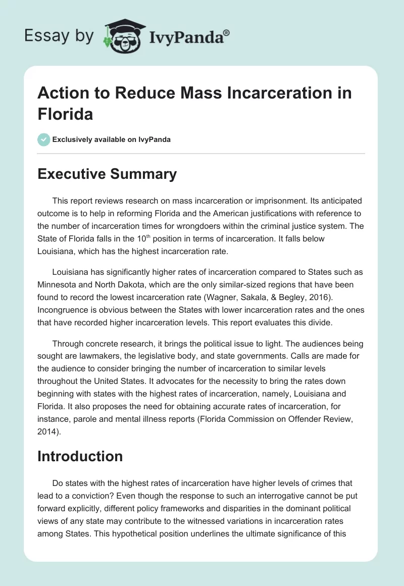 Action to Reduce Mass Incarceration in Florida. Page 1