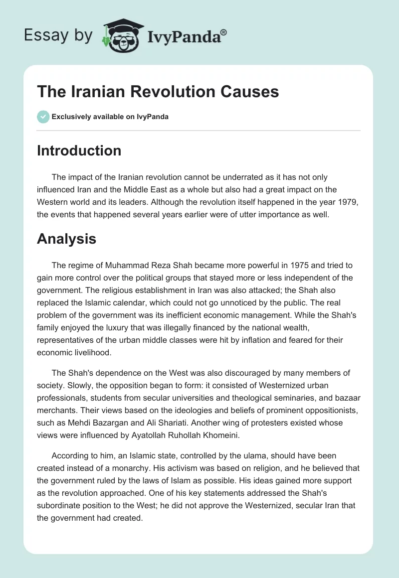 The Iranian Revolution Causes. Page 1