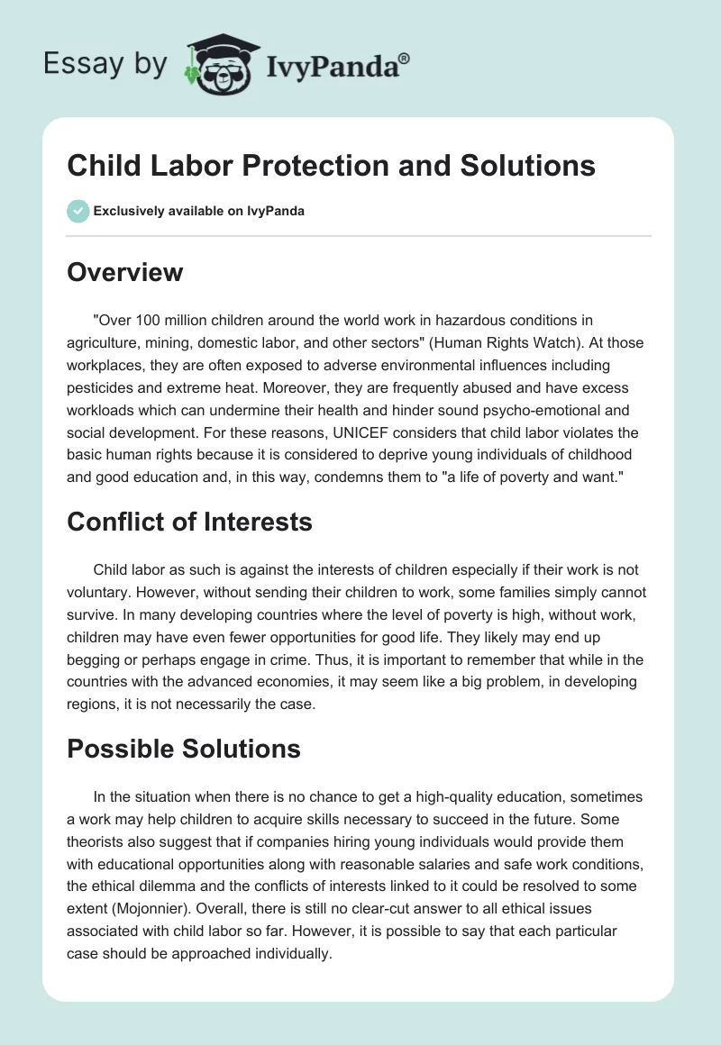 Child Labor Protection and Solutions. Page 1